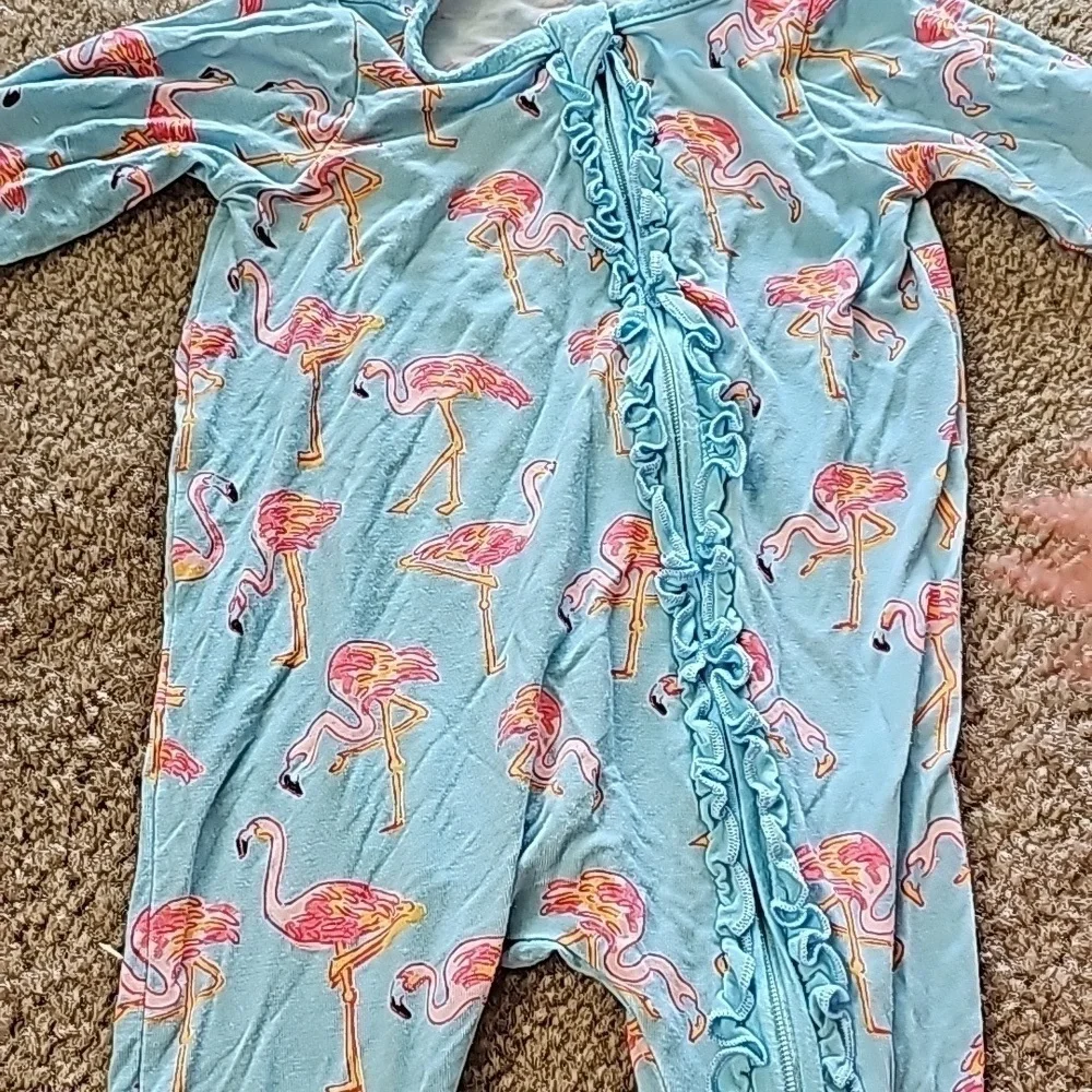 Bamboo Flamingo Ruffled Zip Up Footie 0 3M